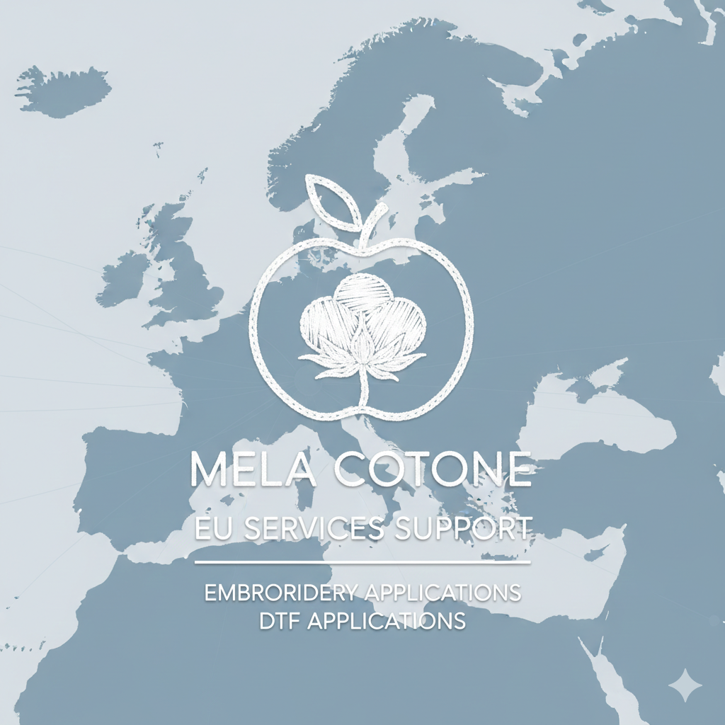 Map of Europe with Mela Cotone logo and text on a light blue background